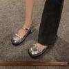Sapatos Delicados Estilo Fada para Mulheres 2025 Verão Novo Retro Prata com Saia Salto Grosso Mary Jane Sapatos Pequenos de Couro
