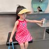 2026 Vestido de Praia Xadrez Soltinho Lindo Sem Mangas de Verão para Meninas Bebês e Crianças Pequenas Venda por Atacado