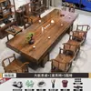 Mesa de Chá Grande em Madeira Maciça e Conjunto de Cadeiras Estilo Chinês Mesa de Chá Doméstica Madeira Original Conjunto Integrado para Preparo de Chá Mesa de Café para Escritório Mesa de Chá
