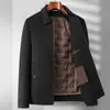 Jaqueta de lã dupla face para homens, estilo curto, business casual, com forro removível, adequada para pais de meia-idade