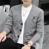 Cardigan de Tricô Gola V Cor Sólida Jaqueta para Homens, Novo Estilo Primavera e Outono, Tricô Fashion, Casual e Versátil, Tricô de Manga Longa