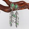 Pendientes exagerados de estilo étnico bohemio retro europeo y americano con piedra natural galvanizada de plata antigua y turquesa para mujer.