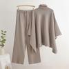 Top de punto con cuello alto y capa, conjunto de dos piezas con pantalones de pierna ancha, traje elegante suelto de comercio exterior para otoño e invierno