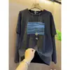 Diseño único, estilo falso de dos piezas, camiseta de manga larga para mujer, moderna y versátil, con un diseño de bloques de color a rayas