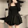 Vestido de Manga Larga con Cuello Redondo Sexy de Nuevo Estilo Transfronterizo Europeo y Americano, Bloque de Color, Falda Abullonada, Corte Ajustado, Reductor de Edad para Mujer Pg5757
