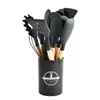 Conjunto de 12 Peças de Utensílios de Cozinha de Silicone com Cabo de Madeira Espátula Antiaderente para Cozinhar Espátula Resistente a Altas Temperaturas Conjunto de 12 Peças de Utensílios de Cozinha