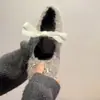 Elegantes Sapatos Mary Jane Estilo Ballet para Mulheres, 2026 Inverno Mocas Slip-On com Laço de Strass e Pelúcia