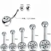 Piercing de ombligo con rosca interna de aleación de titanio G23 F136 con doble cabeza de circonita piercing de ombligo de colores al por mayor