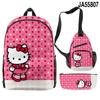 Nuevo producto 3D Cross-borDer: mochila escolar con diseño de Hello Kitty, bolso cruzado, estuche para lápices, conjunto de tres piezas con impresión