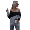 Bai Fen Zhi YiComercio Transfronterizo Moda Color Bloqueado Suéter de Manga Larga Tejido Top Holgado Hombros Descubiertos Hombro Único