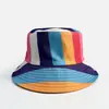Sombrero de Pescador de Rayas Arcoíris Transfronterizo Sombrero de Copa Plana con Visera Parasol de Doble Cara Sombrero Versátil para Viajes al Aire Libre para Hombres y Mujeres