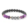 Pulsera Dopamina Transfronteriza Xiyin Retro Nicho 8mm Piedra Negra Ágata Amatista Imitación Pulsera Elástica Mayoreo