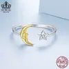 Evelle Nuevo Anillo Abierto Estrella Luna Joker Anillo Ajustable Plata de Ley s925 Anillo de Moda Joyería Al por Mayor Mujeres