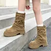 Botas de pierna de pantalón adelgazantes de suela gruesa que aumentan la altura para mujer 2026 nuevo estilo botas arrugadas holgadas tacón grueso botas retro Martin para mujer botas cortas