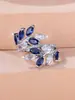 Anel Aberto Estilo Floresta com Zircônia Transfronteiriço Aliexpress, Design Elegante e Luxuoso de Galho e Folha Totalmente Cravejado, Joia de Mão de Alto Padrão e Exquisite