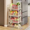 Carrinho Pequeno de Cozinha Prateleira de Armazenamento Doméstica de Chão Móvel Prateleira Multicamadas Cesta de Frutas e Legumes Multifuncional Prateleira de Armazenamento