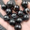 Cuentas redondas de ágata de seda negra de 20 mm, cuentas sueltas de jade, calcedonia, cuentas grandes, accesorios para pulseras y collares