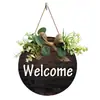 Guirnalda Redonda de Madera Transfronteriza Saludos de Bienvenida Listado Placa para Puerta de Interior y Exterior Arte de Pared Pintura Decorativa de Madera Colgante