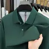 Nova Camiseta de Manga Longa para Homens 2025 Primavera e Outono, Casual de Negócios, 100% Algodão Puro, Camisa Polo Masculina Versátil e Moderna