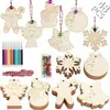 Adornos Colgantes Navideños Transfronterizos 48 Piezas Artesanías Navideñas de Madera sin Terminar Adornos Colgantes para Colorear DIY Adornos Colgantes para Árbol de Navidad