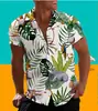Camisa Masculina Estampa Digital 3D Street Havaiana Folhas Frescas Casual Camisa Masculina Manga Curta Camisa de Exportação