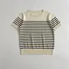 2026 Principios de Verano Camisa Base Casual Rayada Versátil Tejido de Punto Manga Corta Camiseta para Mujer Cuello Redondo Corte Ajustado Manga Corta Estilo Europeo y Americano