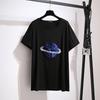 2020 novo sol, lua e estrelas T-shirt moda lantejoulas padrão manga curta casaco busto grande uma geração de cabelo