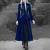 Vestido Longo de Manga Longa com Gola Alta, Estampa Retro, Babados na Cintura e Fenda Lateral, Novo para Comércio Exterior Europeu e Americano