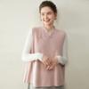 Colete de Cashmere Estilo Chinês Outono e Inverno Novo Top Feminino de Gola Alta com Botões Sem Mangas Colete Solto