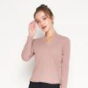 Huaye Otoño Nuevo Camiseta Básica de Seda con Cuello en V para Mujer Camiseta de Manga Larga de Punto de Seda de Morera Color Sólido Suéter Top para Mujer