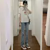 Jeans azules de corte recto ajustado para mujer, primavera 2026, de tiro alto, adelgazantes, de longitud extendida, pierna tipo cigarrillo, pantalones de largo hasta el suelo para figuras petite