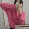 Nuevo suéter simple de color liso con cuello redondo estilo coreano para otoño e invierno, top cálido de punto de manga larga para mujer
