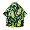 Estilo Verão Verde Fresco Estampa Integral Camisa Masculina de Manga Curta Floral, Fina e Moderna, Alta Visibilidade, Camisa para Casal de Praia, Top Jaqueta