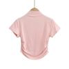 Camiseta Básica de Manga Corta con Pliegues de Cuello Medio Alto Europea y Americana para Mujer Otoño Nuevo Chica Caliente Europea y Americana Ajustada Adelgazante Base