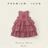 2026 Novo Estilo de Verão Saia de Bolo Bordada Xadrez para Meninas Vestido Princesa Sem Mangas Doce Vestido de Verão Estilo Coreano para Bebê