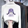 Roupa íntima infantil estampada com forro de fleece, gola alta, manga longa, quente e versátil, camiseta escovada para meninas, outono e inverno