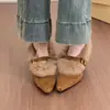 Sapatos Peludos de Bico Fino para Mulheres, Saltos Anabela de Camurça Estilo Retrô, Fivela de Tira Única, Sapatos Mary Jane com Forro de Lã