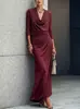 2026 Nuevo Amazon TK Moda Femenina Europea y Americana Diseño de Comercio Exterior Vestido Largo Casual Elegante con Cuello Oscilante Estiloso
