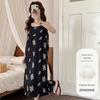 2025 Camisola Nova Feminina Verão Alça Fina Estilo Coreano Pijama com Bojos Preto Vestido Mid-Length de Alta Qualidade