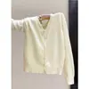 Cardigã de tricô estilo coreano, suave, com visual de duas peças, para mulheres, primavera e outono, gola V, suéter macio e aconchegante, versátil, para mulheres baixinhas