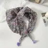 Pañuelo pequeño cuadrado de algodón y lino con borlas de 58 cm Protector de cuello Bufanda suave Pañuelo decorativo para la cabeza Pañuelo floral Retro Pequeño Fresco