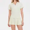 Conjunto Deportivo Transfronterizo de Tacto Desnudo para Tenis para Mujer, Camiseta Polo de Manga Corta Ajustada, Ropa de Entrenamiento de Bádminton y Fitness, Falda Corta, Verano