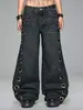 Jeans Largos Retos com Rasgos para Mulheres, Estilo Y2K Europeu e Americano, Tendência Transfronteiriça, Argola de Ferro, Calças da Moda, Atacado