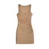 Vestido Curto Sexy de Gola U Sem Mangas para Mulheres, Novo Estilo de Verão, Estilo Puro Desejo, Cintura Franzida, Caimento Justo, Vestido Curto Bodycon