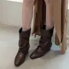 Botines cortos de mujer de tacón bajo, nuevos botines de mujer Otoño e Invierno 2026, botines retro tipo Martin, botines cortos fruncidos de punta para mujer