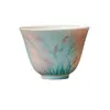 Taza de Cerámica para Cata de Té Azul y Rosa con Orquídea Pintada a Mano Bajo Esmalte Taza de Té Nuevo Juego de Té Chino Kung Fu Taza de Té Pequeña de Alto Valor