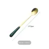Al por mayor personalizado Creativo Escandinavo Cerámica Acero Inoxidable Cuchillo y Tenedor Cuchara de Café Verde Oscuro Tenedor de Frutas Tenedor y Cuchillo para Bistec Cuchara