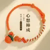 Cuerda de Mano Tejida a Mano Cuerda de Mano Amantes Colgante de Caqui Flor de Durazno Pulsera de Buena Suerte Pulsera con Cuentas Regalo de Cumpleaños para Mujeres