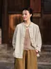 Colección Otoño 2026 Top de Mujer Algodón-Lino Lavado a la Arena Estilo Chino Nuevo, Conjunto de Arte del Té Botones Estilo Chino Tradicional, Traje Tai Chi Práctica de Meditación Zen