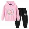 Nova coleção primavera e outono 2023 roupas infantis transfronteiriças conjunto de duas peças com moletom com capuz e calça infantil terno de algodão de manga longa para bebê